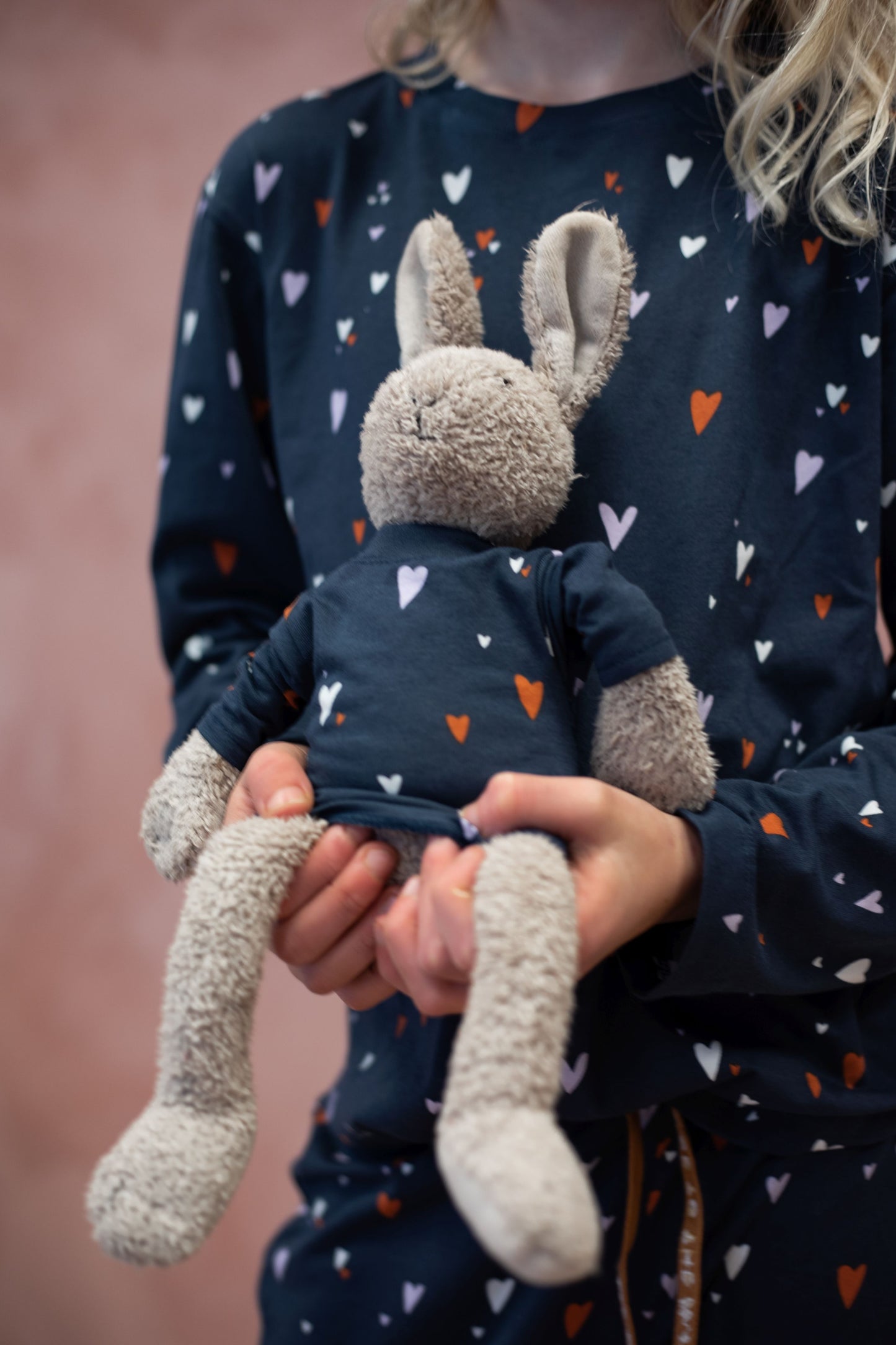 Harten kinder pyjama maat 74 tot 152 met bijpassende poppen / knuffel pyjama